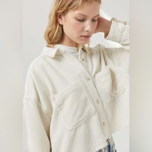 BDG be Happy cropped corduroy shirt - off white/cream